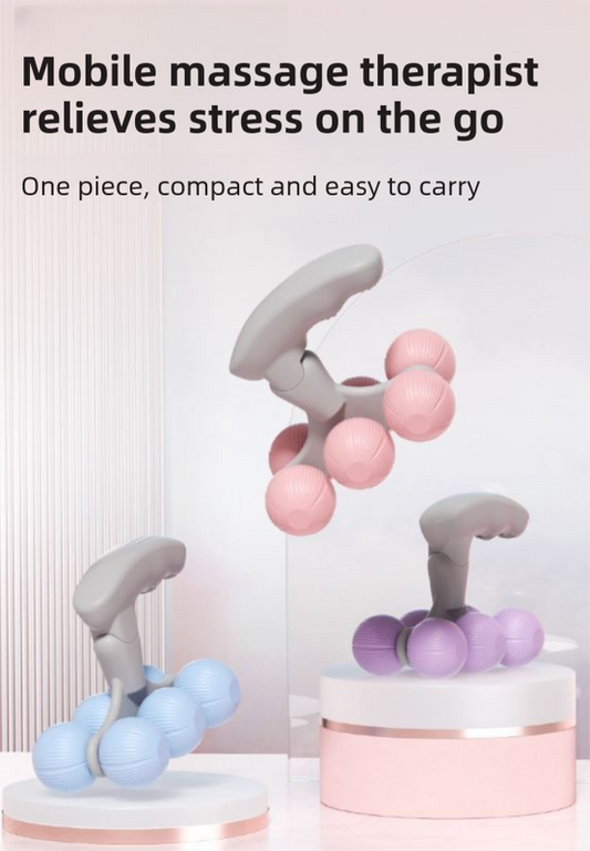 Blue Compact 6-Wheel Handheld Massager - Smooth & Silent, Deep Tissue Muscle Relaxer for Yoga Fitness and V888-ELOSUNG45517