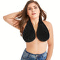 Black Breathable Wool Towel Bra with Supportive Anti-Chafe Deisgn - Sweat-Wicking Halter Neck Lounge Bralette V888-ELOSUNG45521
