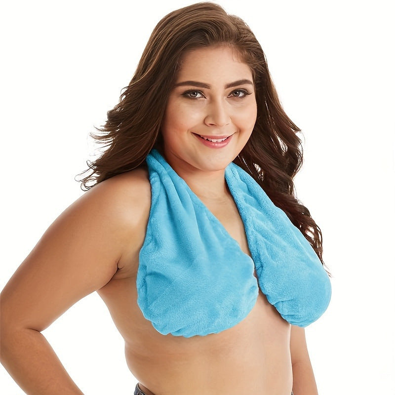 Blue Breathable Wool Towel Bra with Supportive Anti-Chafe Deisgn - Sweat-Wicking Halter Neck Lounge Bralette V888-ELOSUNG45530