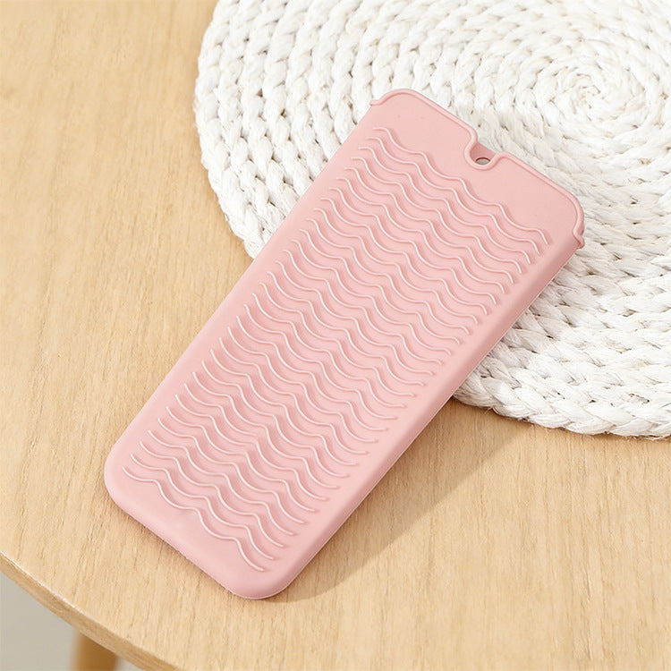 Pink 2-in-1 Silicone Wave Anti-Scalding Mat & Pouch for Hair Tools (2-Pack) - Travel-Ready Heat-Resistant V888-ELOSUNG45548