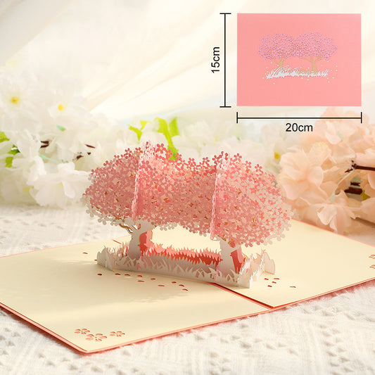 3D Handcrafted Cherry Blossom Pop-Up Greeting Card - Handwritten Paper Sculpture Card for Valentine's Day, V888-ELOSUNG45552