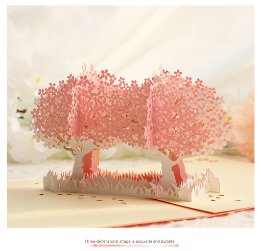 3D Handcrafted Cherry Blossom Pop-Up Greeting Card - Handwritten Paper Sculpture Card for Valentine's Day, V888-ELOSUNG45552