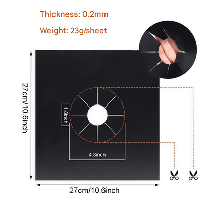 2-Piece Black Reusable Oil-Proof Teflon Stovetop Burner Liners - Cuttable, Non-Stick, Heat-Resistant & V888-ELOSUNG45553