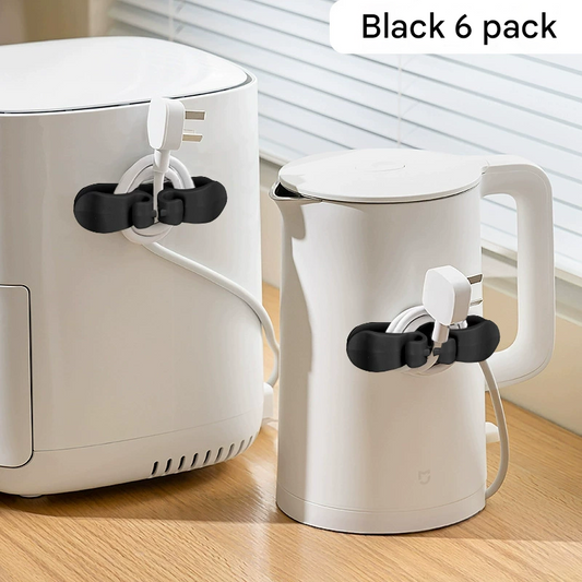 6-Piece Black Flexible Silicone Cord Organizer for Curved & Flat Appliance - Drill-Free Tangle-Free Cable V888-ELOSUNG45558