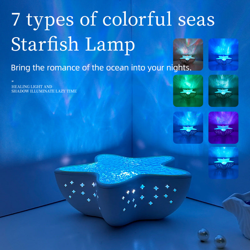7-Colors Rechargeable Starfish Water Ripple Projection Lamp - Brightness Adjustable Ocean Ambiance Night Light V888-ELOSUNG45562