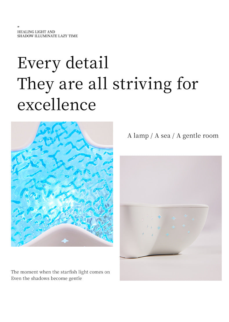 7-Colors Rechargeable Starfish Water Ripple Projection Lamp - Brightness Adjustable Ocean Ambiance Night Light V888-ELOSUNG45562