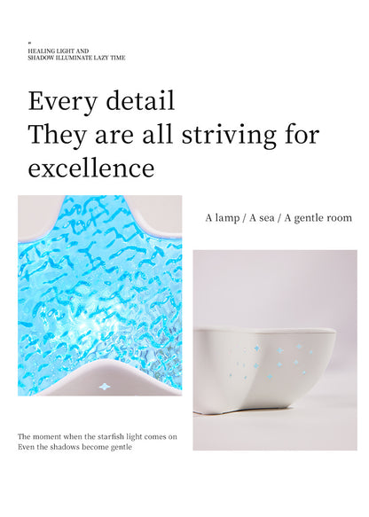 7-Colors Rechargeable Starfish Water Ripple Projection Lamp - Brightness Adjustable Ocean Ambiance Night Light V888-ELOSUNG45562