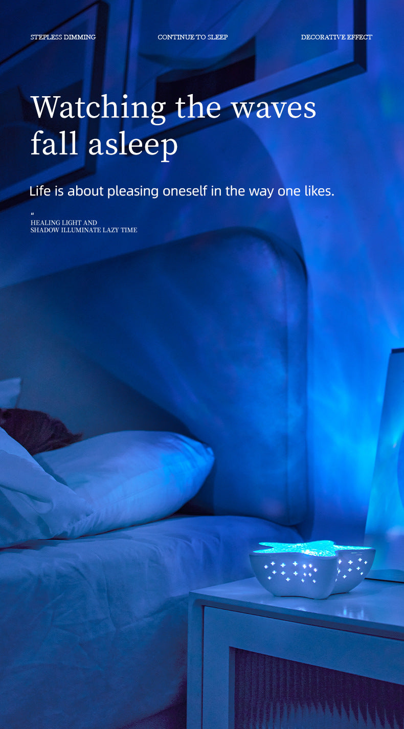 7-Colors Rechargeable Starfish Water Ripple Projection Lamp - Brightness Adjustable Ocean Ambiance Night Light V888-ELOSUNG45562