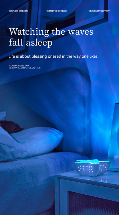 7-Colors Rechargeable Starfish Water Ripple Projection Lamp - Brightness Adjustable Ocean Ambiance Night Light V888-ELOSUNG45562