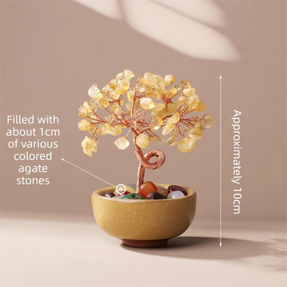 Natural Yellow Crystal Money Tree with Agate Basin & Adjustable Wire Branches - Desktop Feng Shui Decor for V888-ELOSUNG45567