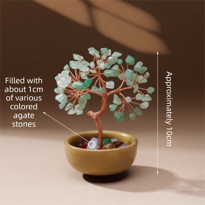 Natural Green Crystal Money Tree with Agate Basin & Adjustable Wire Branches - Desktop Feng Shui Decor for V888-ELOSUNG45570