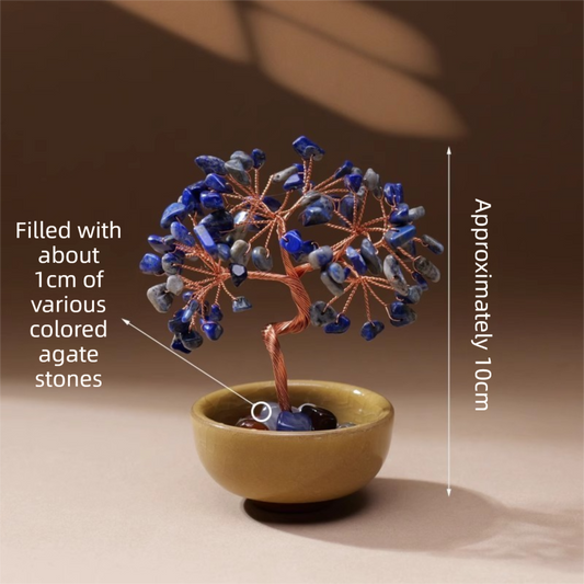 Natural Blue Crystal Money Tree with Agate Basin & Adjustable Wire Branches - Desktop Feng Shui Decor for V888-ELOSUNG45571