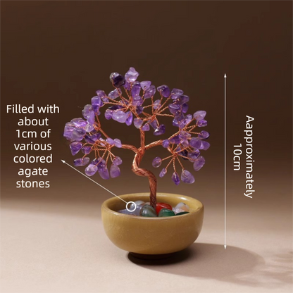 Natural Purple Crystal Money Tree with Agate Basin & Adjustable Wire Branches - Desktop Feng Shui Decor for V888-ELOSUNG45572