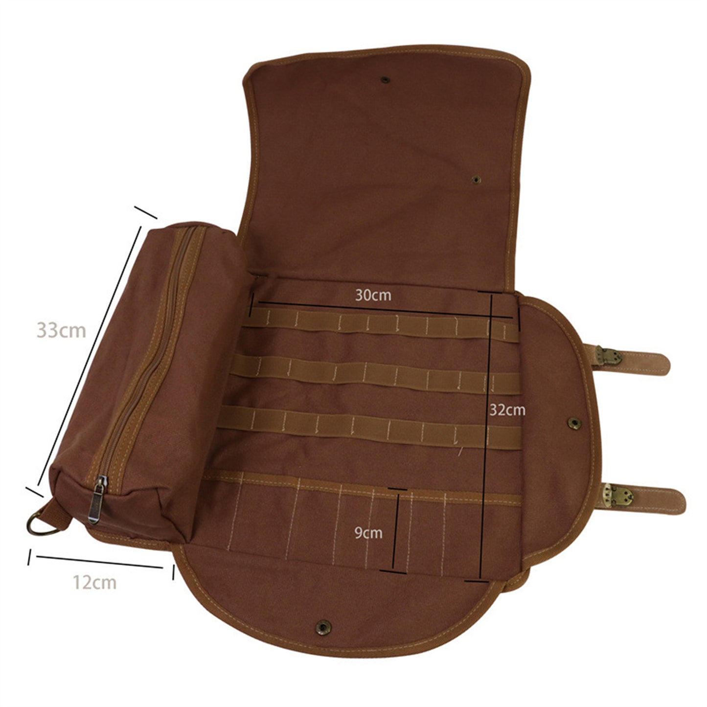 Brown Professional Bartender Kit Travel Bag - Durable Canvas Tool Organizer and Bar Briefcase with Metal V888-ELOSUNG45577
