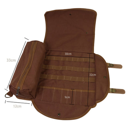 Brown Professional Bartender Kit Travel Bag - Durable Canvas Tool Organizer and Bar Briefcase with Metal V888-ELOSUNG45577