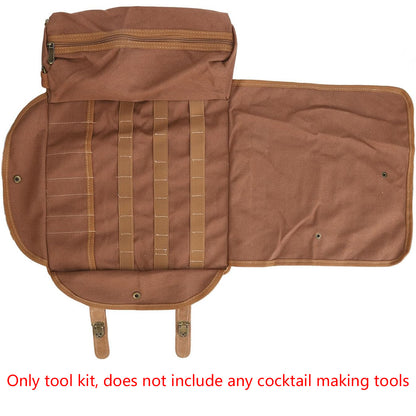 Brown Professional Bartender Kit Travel Bag - Durable Canvas Tool Organizer and Bar Briefcase with Metal V888-ELOSUNG45577