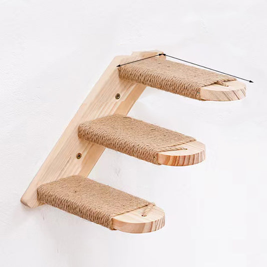 3-Tier Solid Wood Wall-Mounted Cat Climbing Ladder - Vertical Jumping Steps for Indoor Cats with Installation V888-ELOSUNG45580