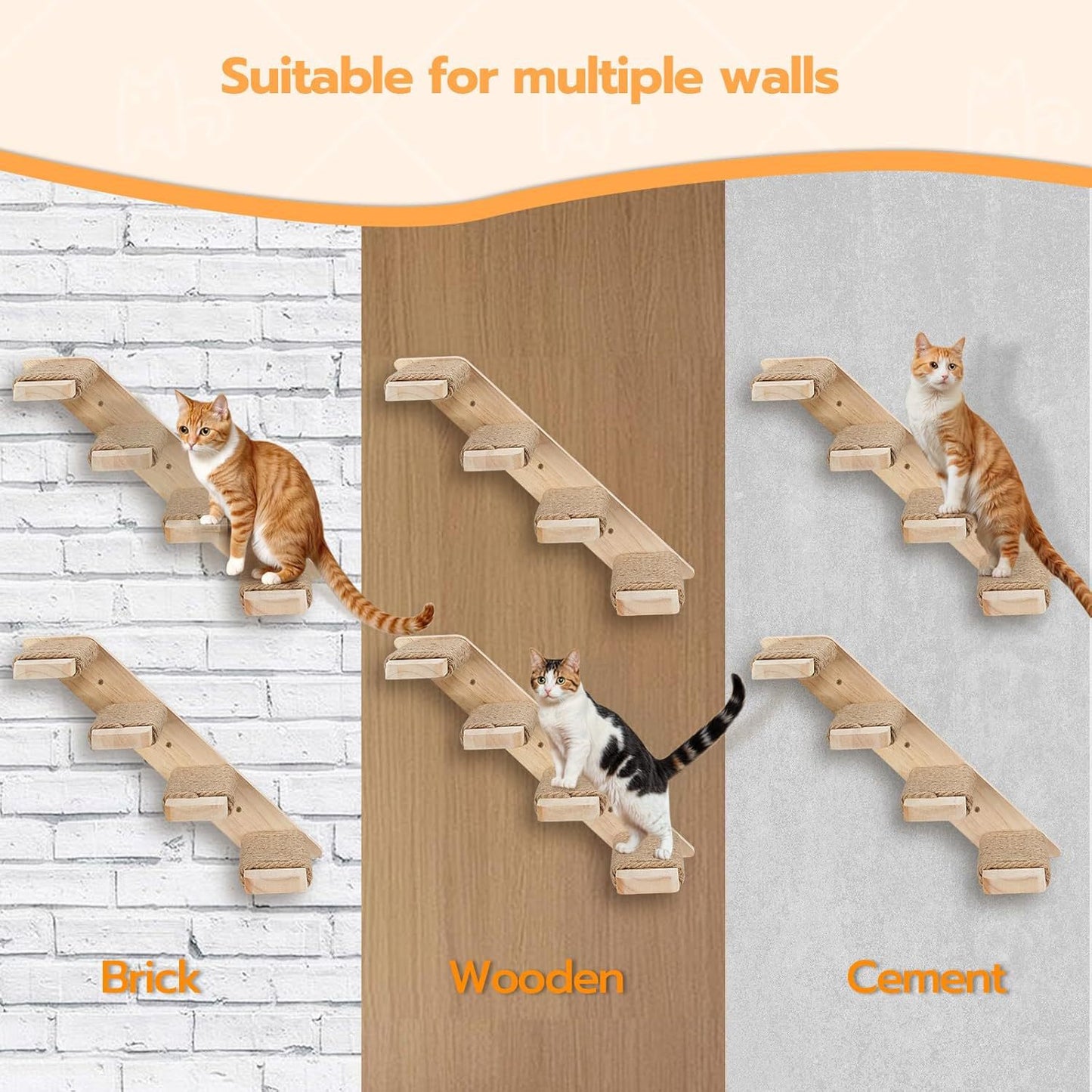 3-Tier Solid Wood Wall-Mounted Cat Climbing Ladder - Vertical Jumping Steps for Indoor Cats with Installation V888-ELOSUNG45580