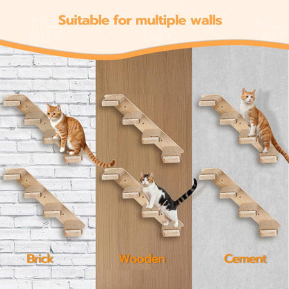 3-Tier Solid Wood Wall-Mounted Cat Climbing Ladder - Vertical Jumping Steps for Indoor Cats with Installation V888-ELOSUNG45580