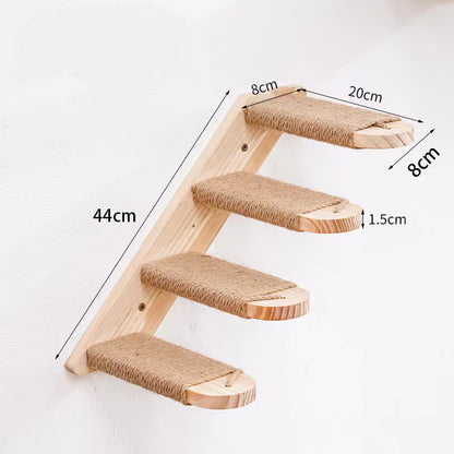 3-Tier Solid Wood Wall-Mounted Cat Climbing Ladder - Vertical Jumping Steps for Indoor Cats with Installation V888-ELOSUNG45580