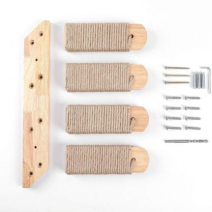4-Tier Solid Wood Wall-Mounted Cat Climbing Ladder - Vertical Jumping Steps for Indoor Cats with Installation V888-ELOSUNG45581