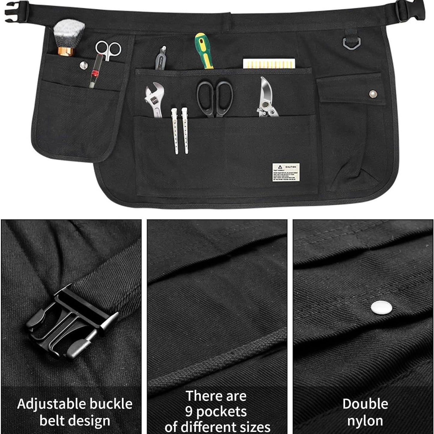 Black 10-Pocket Multi-Purpose Half-Body Utility Apron - Heavy-Duty Organizer Belt for Gardening, Makeup & V888-ELOSUNG45586