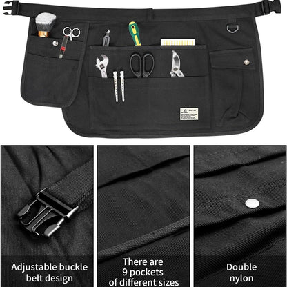 Black 10-Pocket Multi-Purpose Half-Body Utility Apron - Heavy-Duty Organizer Belt for Gardening, Makeup & V888-ELOSUNG45586