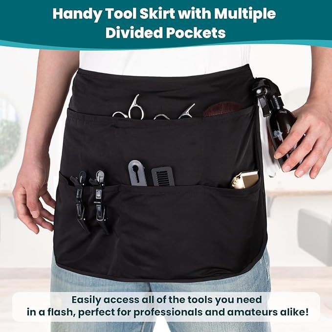 Black 10-Pocket Multi-Purpose Half-Body Utility Apron - Heavy-Duty Organizer Belt for Gardening, Makeup & V888-ELOSUNG45586