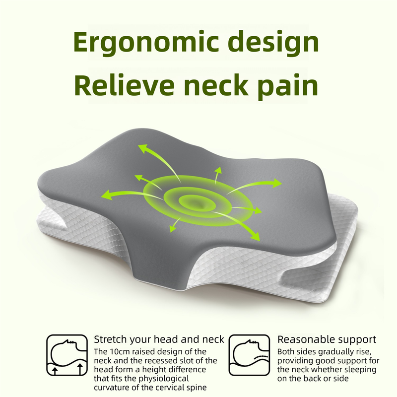 Green Breathable Butterfly Contoured Memory Foam Pillow - Dual-Height Orthopedic Neck Pillow with 5-Zone V888-ELOSUNG45588