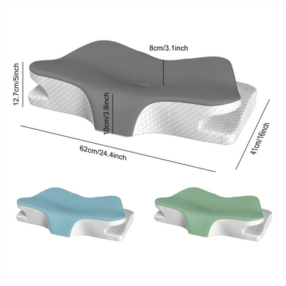 Green Breathable Butterfly Contoured Memory Foam Pillow - Dual-Height Orthopedic Neck Pillow with 5-Zone V888-ELOSUNG45588