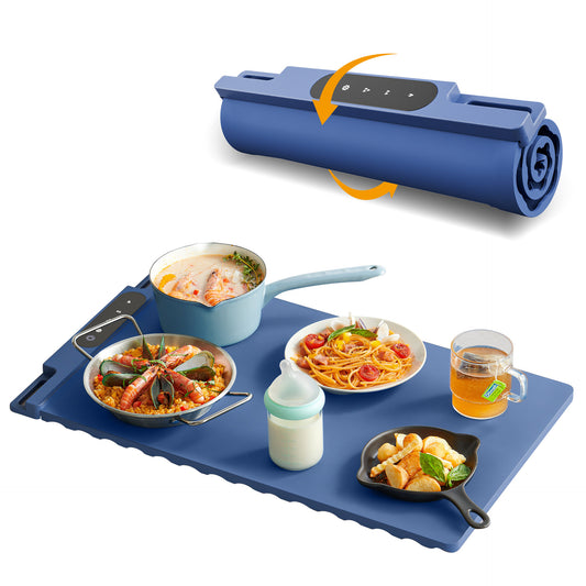 Blue 65x38CM Roll-Up Food Warming Silicone Mat with Precise Temprature Control & 240W High Power - Waterproof V888-ELOSUNG45590
