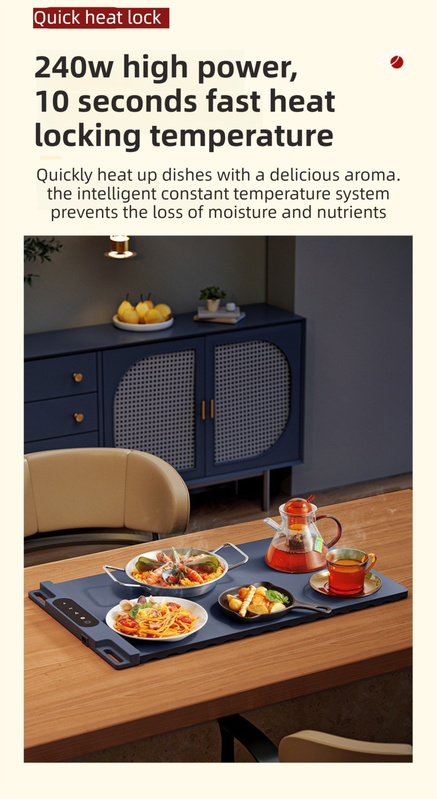 Blue 65x38CM Roll-Up Food Warming Silicone Mat with Precise Temprature Control & 240W High Power - Waterproof V888-ELOSUNG45590