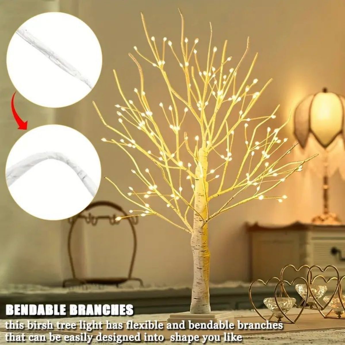 24 LEDS Birch Tree Lamp with Bendable Branches Style - Warm White Romantic Decorative Night Light Decor V888-ELOSUNG45591