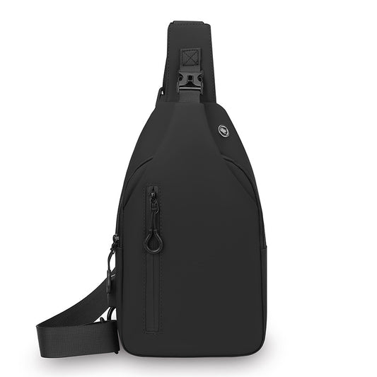 Black Waterproof Unisex Chest Bag with USB Charging & Headphone Port - 3-Layer Large Capacity PU Leather V888-ELOSUNG45594