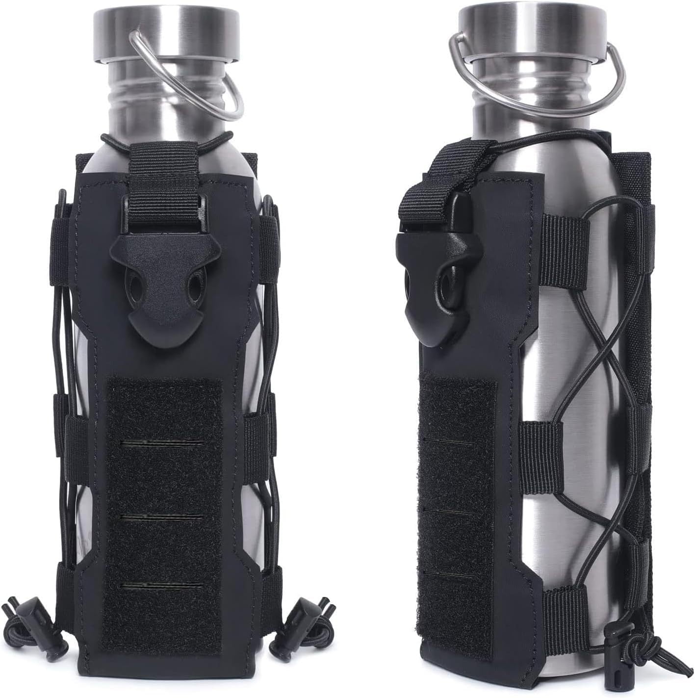 Black Adjustable Tactical Water Bottle Pouch - Multi-Functional MOLLE Compatible Accessory Bag for Hiking & V888-ELOSUNG45599