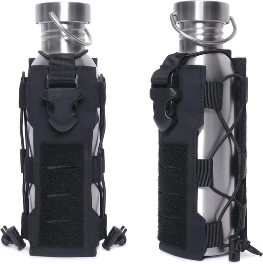 Black Adjustable Tactical Water Bottle Pouch - Multi-Functional MOLLE Compatible Accessory Bag for Hiking & V888-ELOSUNG45599