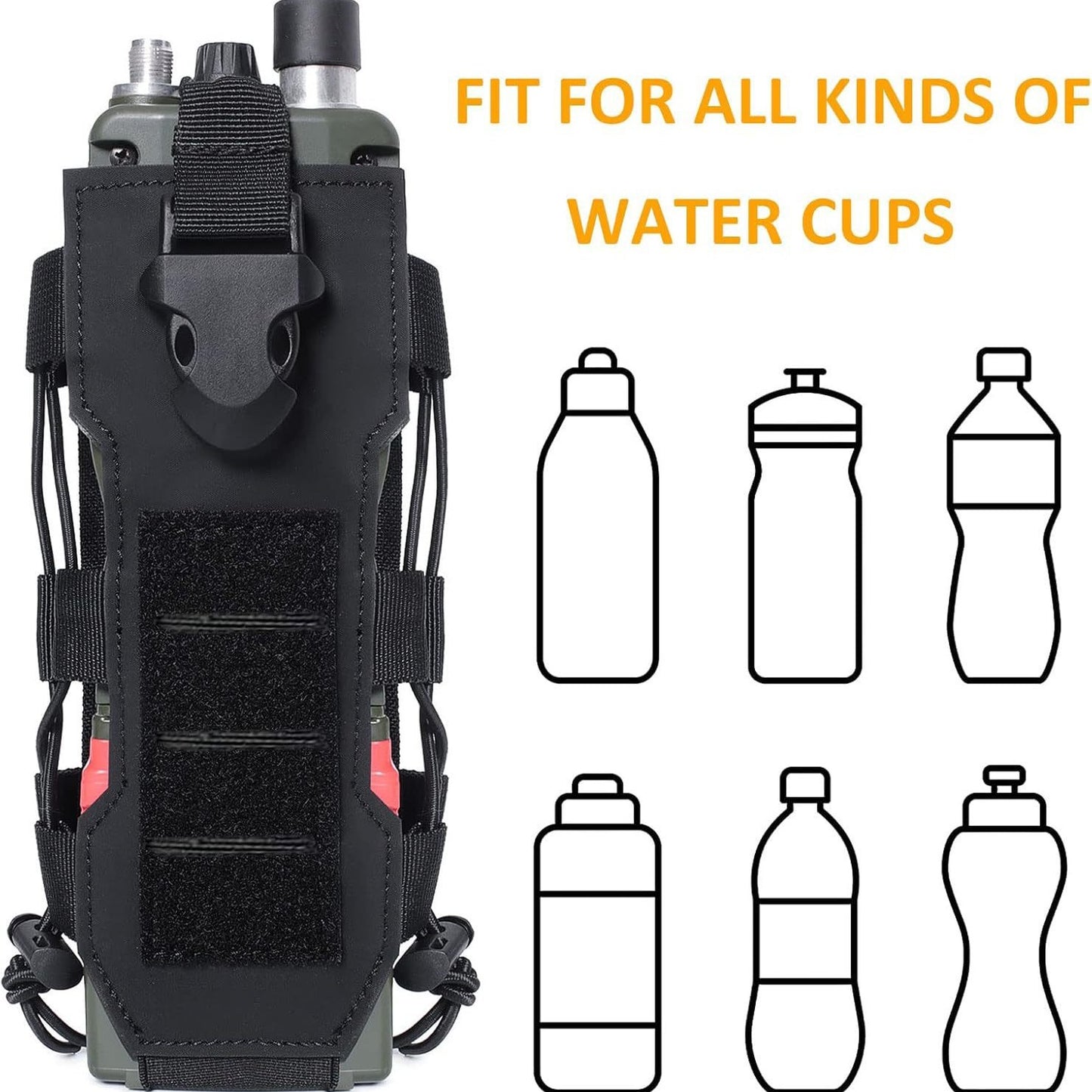 Black Adjustable Tactical Water Bottle Pouch - Multi-Functional MOLLE Compatible Accessory Bag for Hiking & V888-ELOSUNG45599