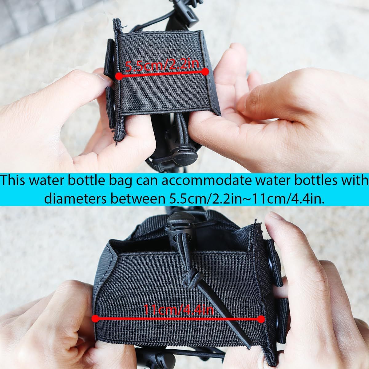 Black Adjustable Tactical Water Bottle Pouch - Multi-Functional MOLLE Compatible Accessory Bag for Hiking & V888-ELOSUNG45599
