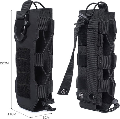 Black Adjustable Tactical Water Bottle Pouch - Multi-Functional MOLLE Compatible Accessory Bag for Hiking & V888-ELOSUNG45599