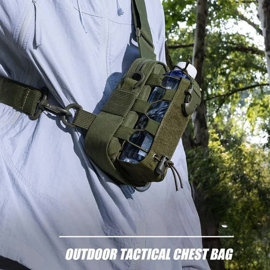 Black Outdoor Tactical Water Bottle Chest Bag - High-Capacity Phone Pouch with Expansion System for Cycling V888-ELOSUNG45602