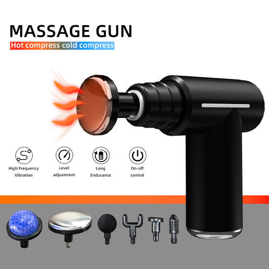 Black Lightweight Mini Hot Cold Massage Gun with 6 Heads - 6 Intensity Dual Thermal Therapy Muscle Reliever V888-ELOSUNG45609