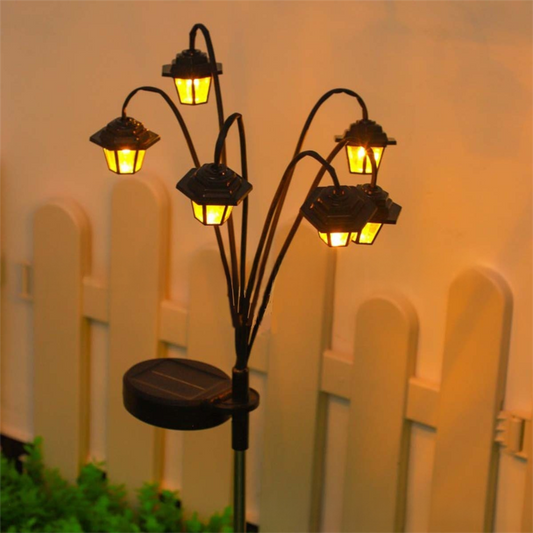 Solar Retro Hexagonal Palace Ground Plug Light with 6 LED Warm Glow - In/Outdoor Garden Pathway Landscape and V888-ELOSUNG45613
