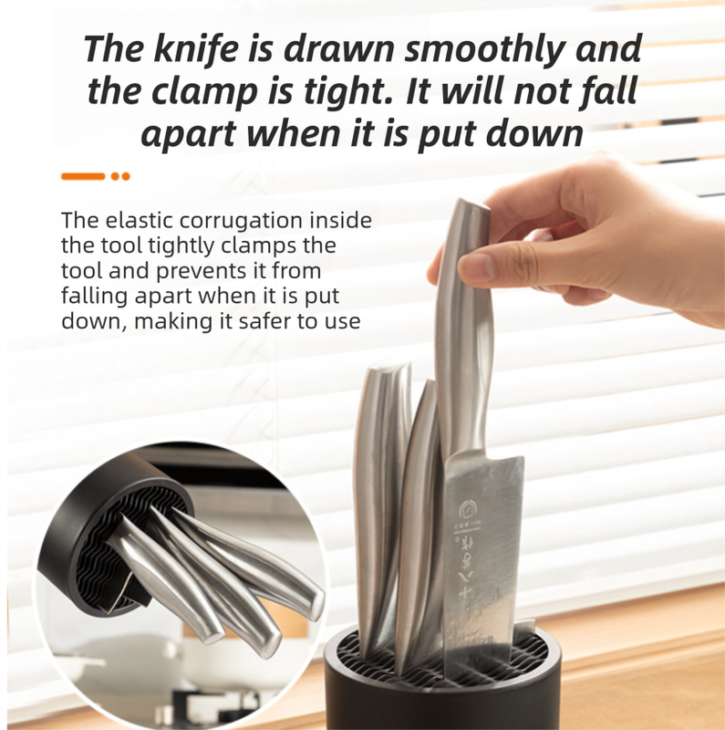 Matte Black Modern Multi-Slot Knife Block with Secure Wave Insert & Drainage - Space-Saving and Smooth V888-ELOSUNG45618