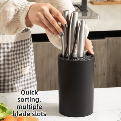 Matte Black Modern Multi-Slot Knife Block with Secure Wave Insert & Drainage - Space-Saving and Smooth V888-ELOSUNG45618
