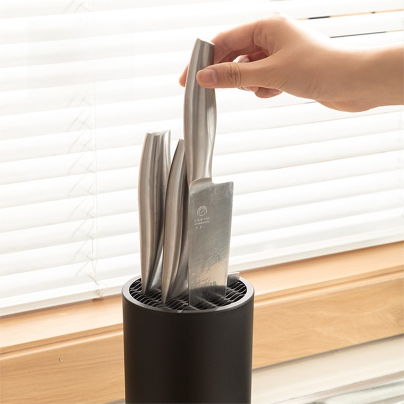 2-Pack Matte Black Modern Multi-Slot Knife Block with Secure Wave Insert & Drainage - Space-Saving and Smooth V888-ELOSUNG45619