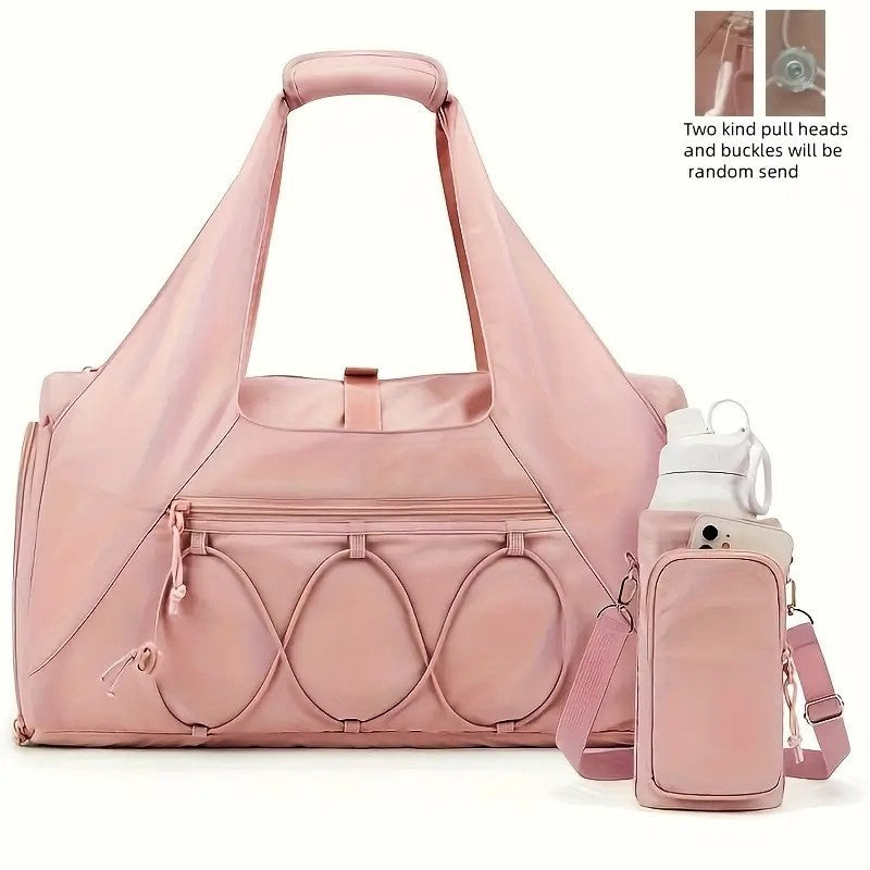 Pink High-Capacity Yoga Gym Duffel Set with Bonus Bottle Phone Pouch, Separate Shoe Compartment & Yoga Mat V888-ELOSUNG45620