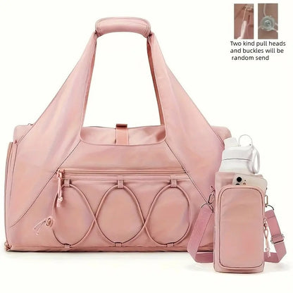 Pink High-Capacity Yoga Gym Duffel Set with Bonus Bottle Phone Pouch, Separate Shoe Compartment & Yoga Mat V888-ELOSUNG45620