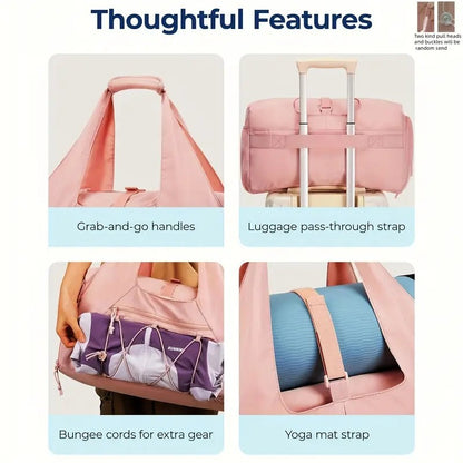 Pink High-Capacity Yoga Gym Duffel Set with Bonus Bottle Phone Pouch, Separate Shoe Compartment & Yoga Mat V888-ELOSUNG45620