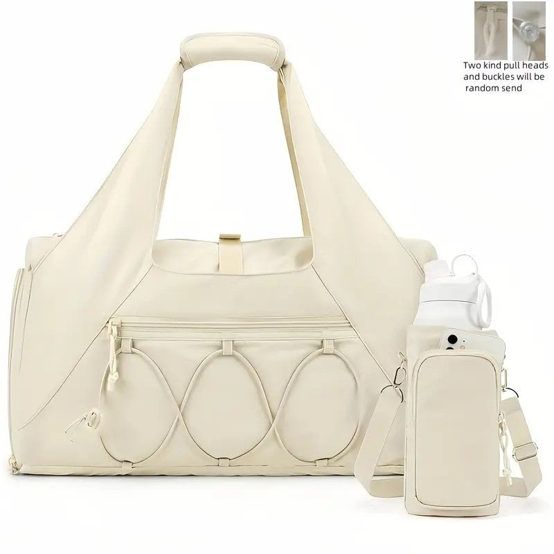 White High-Capacity Yoga Gym Duffel Set with Bonus Bottle Phone Pouch, Separate Shoe Compartment & Yoga Mat V888-ELOSUNG45622