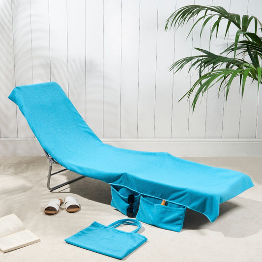 2-in-1 Blue Microfiber Sun Lounger Towel & Portable Tote Bag - Sand-Free & Quick Dry Beach Chair Cover with V888-ELOSUNG45624